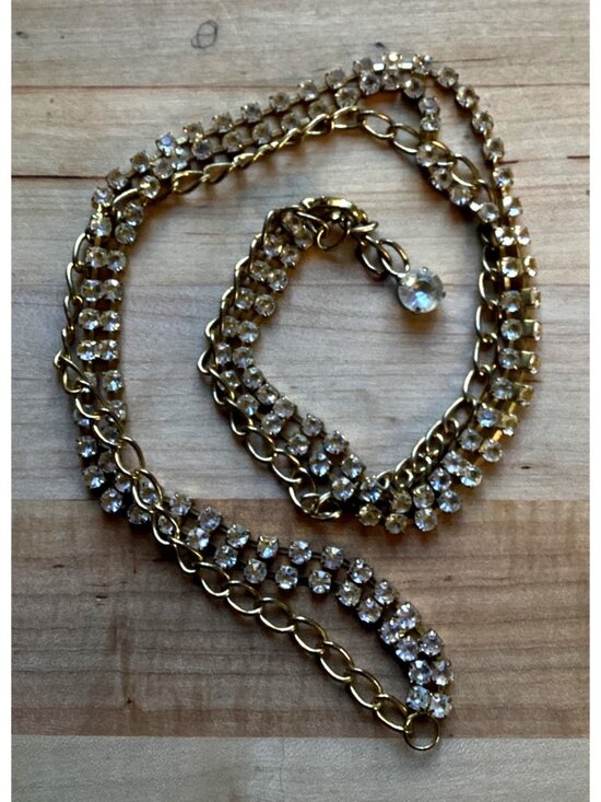 Vintage Gold Tone Chain Belt with Double Row of Clear Rhinestones 1980s 1990s main image 6